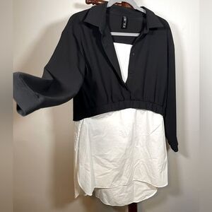 ZARA TRF Black and White Mix Material Long Blouse Size S